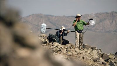 (Scientist Listening to Soundscape in Mongolia)